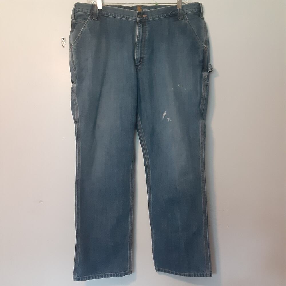 Carhartt Jeans Mens 42x32 Relaxed Fit Carpenter Denim Blue Jeans Distressed READ